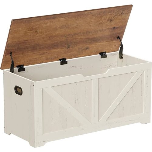 VASAGLE Storage Chest, Storage Bench with 2 Safety Hinges, Farmhouse Style, 15.7 x 39.4 x 18.1 Inches, for Entryway, Bedroom, Living Room, Honey Brown and Rustic White ULSB060WJ01S