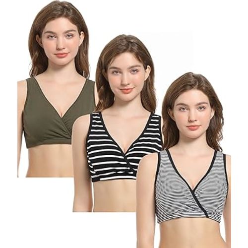 CAKYE 3 Pack Maternity Nursing Sleep Bra Breastfeeding Cotton Bralette