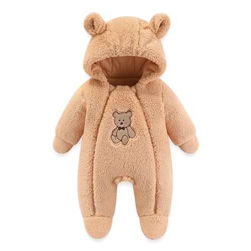 JiAmy Newborn Baby Winter Hooded Romper, Cartoon Zipper Footie Snowsuit Jumpsuit Outfits,Winter Coat Toddler Clothes