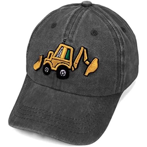 Cute Embroidery Excavator Toddler Kids Baseball Cap Adjustable Cotton Washed Vintage Dad Hat for Boys Girls Age 2-8