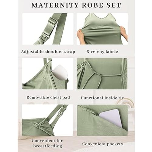 SUNNYBUY Women's Nursing Nightgown Maternity Robe Set, 3 in 1 Labor Delivery Breastfeeding Dress Postpartum Sleepwear