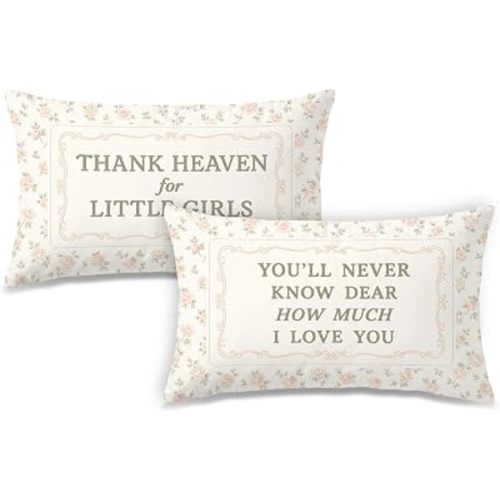 Thank Heaven for Little Girls Pillow Covers 12x20 Set of 2, Baby Girl Nursery Decor, Vintage Pink Wildflower Floral Throw Pillow Covers for Nursery Baby Toddler Girls Kids Room