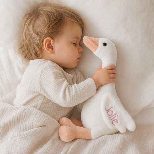 Custom Name Embroidered White Plush Goose,Boho Nursery Sleep Toy,Gift for Grandbaby,Newborn Baby Shower Gift,Toddler Comfort Toy,G160702