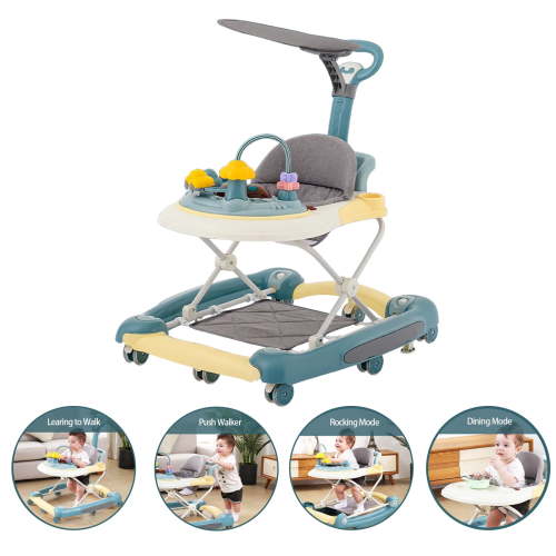 MINGYI 5-in-1 Baby Walker, Foldable, Height Adjustable, Quiet Wheels, Easy Clean, Green, Suitable for Boys and Girls
