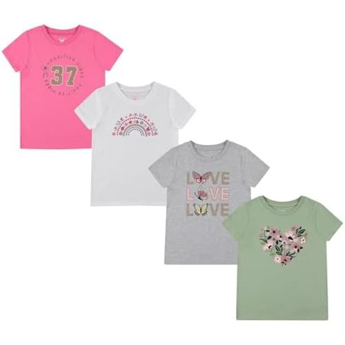 BTween Girls 4 Piece Tops Fashionable Short Sleeve T-Shirt Casual Daily Shirt for Kids Assorted Colors
