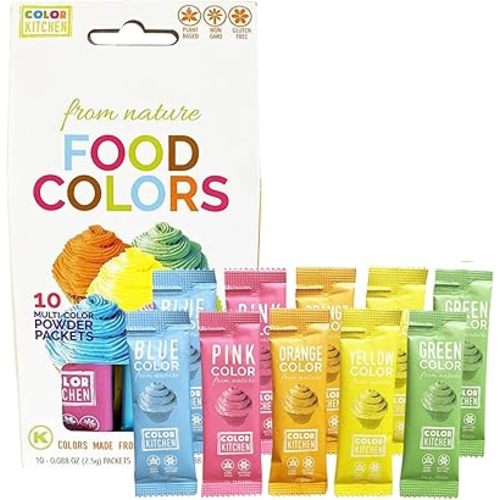 ColorKitchen Food Coloring 10-Pack – Plant-based Colors, Artificial Dye-free, Gluten-free, Kosher, Non-GMO, Vegan, Colors for Frosting and Natural Healthy Baking, Soy free (10 Packets-5 Colors)