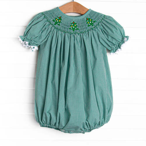 Christmas Tree Trio Smocked Bubble, Green Gingham – Stitchy Fish