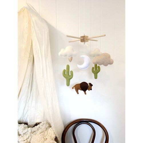 nursery mobile bison - baby mobile cactus - bison nursery - bison mobile - cactus mobile - clouds mobile - woodland nursery - baby decor