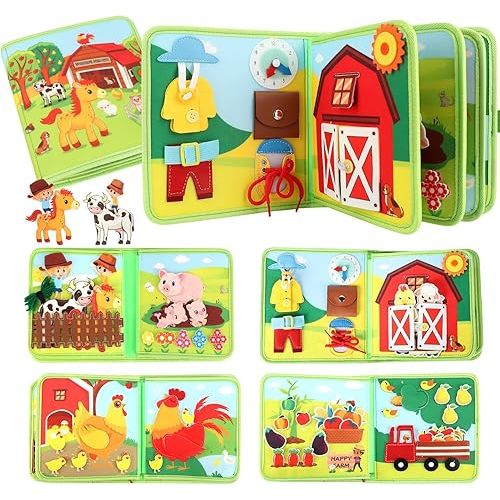 Busy Book for Toddlers 1-3, 25 in 1 Farm Busy Board Montessori Toys for Travel, Birthday Gifts for Boys and Girls, Learning Activity Book for Fine Motor Skills
