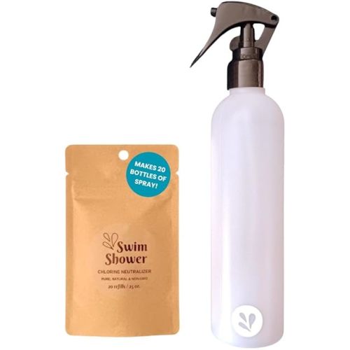 GMO-Free Chlorine Neutralizing Post-Swim or Shower Spray Kit, 20 Refills + Spray Bottle, Removes Chlorine Naturally from Face, Body, Hair, Swim Shower