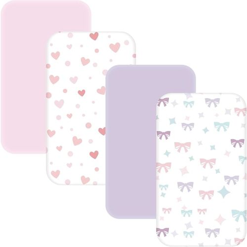 4 Pack Bedside Bassinet Sheets - 33"x20" Bassinet Sheets for Baby Delight, Angelbliss, Maxi-COSI & Most Regular Size Bedside Sleeper | Ultra Soft & Skin Friendly Bassinet Fitted Sheet for Girls