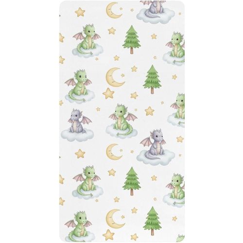 Cartoon Dragons Tree Star Print 1 Pack Baby Cotton Fitted Crib Sheet for Boys Girls Soft Breathable Mattress Cover for Standard Crib Baby Bed Toddler Mattress 52" x 28"