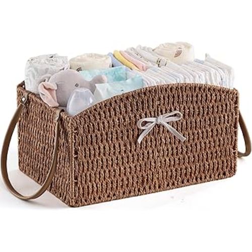HBlife Diaper Caddy Organizer, Large Hand-Woven Storage Basket for Diapers & Baby Essentials - Elegant Curved Design, Ideal Gift for Baby Shower & Registry Must-Have