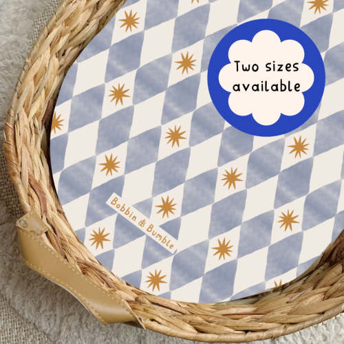 Blue Harlequin PVC Changing Basket Liner | Custom Sizes | Bobbin and Bumble UK | Bobbin and Bumble