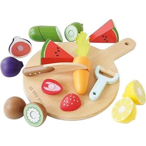 Le Toy Van - Wooden Chopping Board and Super Food Set | Perfect for Supermarket, Food Shop or Cafe Pretend Play – Suitable for Boys & Girls Age 24+ Months