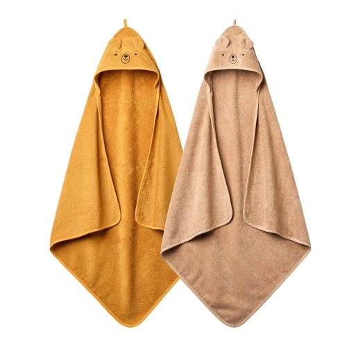 Baby Hooded Towel – Organic Cotton Baby Bath Towels, 32" x 32" Super-Soft and Absorbent Baby Towels for Newborn 2-Pack (Bear Natural/Autum Yellow)