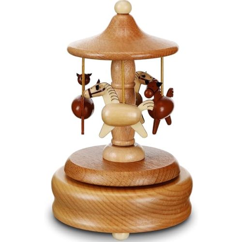 Bucherry Carousel Music Box Wooden Merry Go Round Carousel Musical Box Beautiful Horse Wind up Music Crafts for Christmas Birthdays Anniversaries Valentine's Day Party Decor Gift