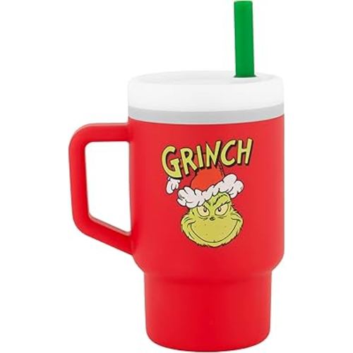 Infantino My 1st Tumbler, Silicone Sippy Cup with Straw & Handle, Spill-Resistant Baby Cup for On-the-Go, BPA-Free Transition Bottle, Grinch Red