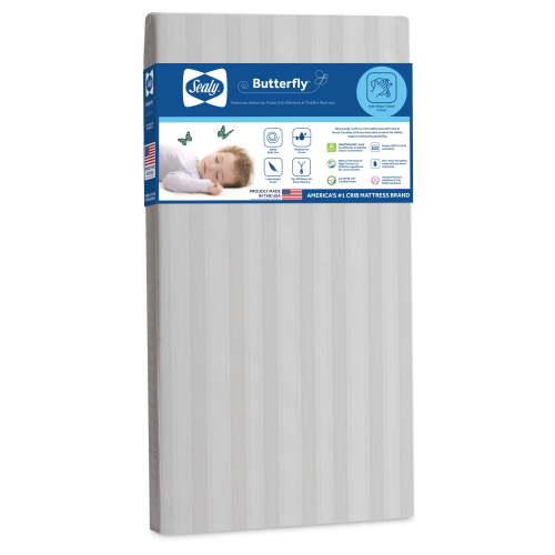 Sealy Butterfly Extra Firm Foam Baby Crib & Toddler Mattress with Waterproof Zip Cover, White
