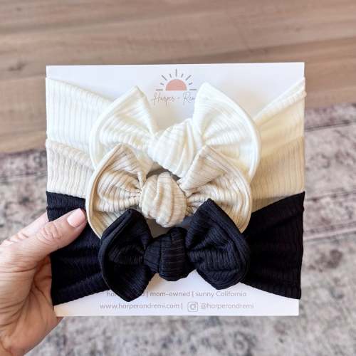 Modern Neutrals Basics (Neutral + Black) | Ribbed Baby Bow Bundle | Harper + Remi