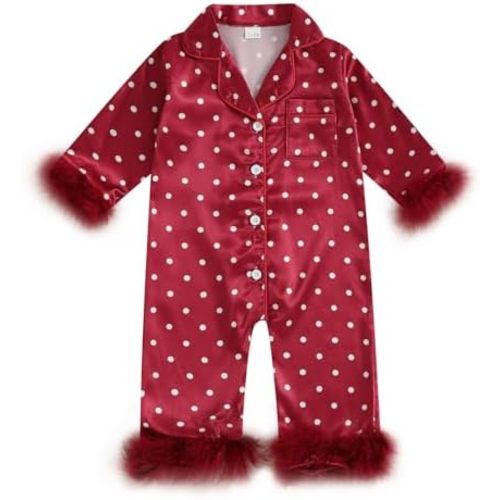 WASAIGOOD Newborn Christmas Sleepers Baby Girl Christmas Satin Pajamas With Feathers Infant Pajamas Romper Jumpsuit Girl Pjs