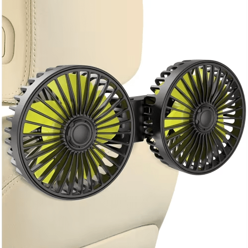 HEEYCEM Car Fan for Rear Seat Passenger Dual Head USB Car Seat Fan for Backseat Kids, 360° Rotatable 3 Speeds Air Circulation Fans for Baby, USB Fans with Adjustable Clip for Vehicles SUV RV Vehicles