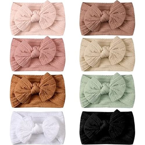 8 Pack Baby Headbands Soft Nylon Hairbands Accessories with Bows for Newborns Infants Toddlers and Baby Girls Elastic Hairbands for Daily Wear