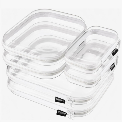 YQBRAO Clear Hard Shell Zipper Cases, 6 Multi-Size Organizers, White