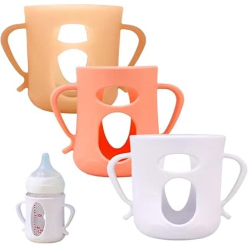 3Pack Silicone Sleeves Compatible with Pigeon Bottles for 5.4oz, Anti Breakage Glass Bottle Holder with Handles, Silicone Bottle Holder for Easy Grip, Quick Install, Easy to Clean