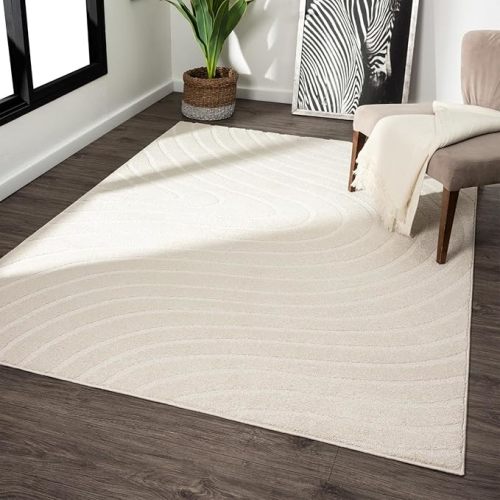 LUXE WEAVERS Modern Geometric Wave Cream 4x6 Area Rug