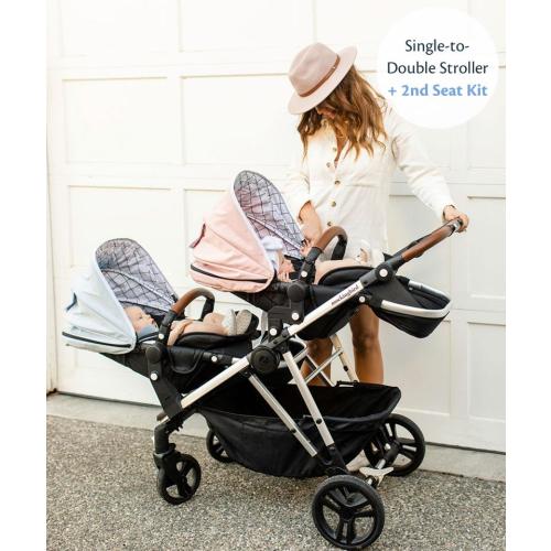 Mockingbird Single-to-Double Stroller - Penny Handlebar, Sky / Windowpane Canopy 2.0