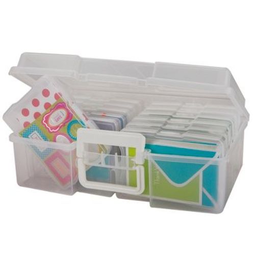 IRIS 4" x 6" Photo Storage Box with 12 cases, Handle, Craft Organizers and Storage Cases for Pictures, Cards, Clear