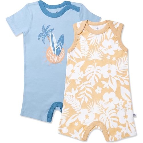 HonestBaby Short Sleeve and Tank Romper 100% Organic Cotton for Infant Baby and Toddler Boys