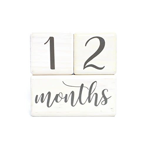 LovelySprouts Premium Solid Natural Wood Milestone Age Blocks + Gift Box | Soft White Stained Pine Wood | Baby Age Photo Blocks | Perfect and Keepsake