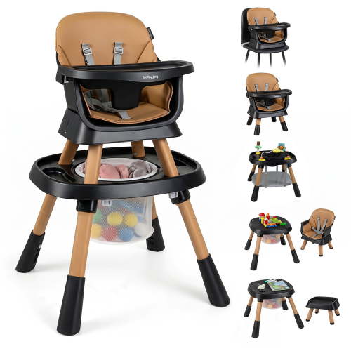 Babyjoy16-in-1 Baby High Chair with Activity Center Booster Seat Building Block Table Brown& Black