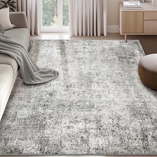 Washable Area Rugs 5'x8' Non-Slip Modern Abstract Soft for Living Room Entryway Bedroom Nursery, Print Pattern, Gray White Grey