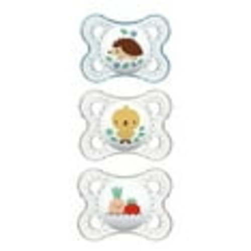 MAM Original Baby Pacifier, Nipple Shape Helps Promote Healthy Oral Development, Curved Shield to Protect Skin,Clear/Boy, 0-6 (Pack of 3)