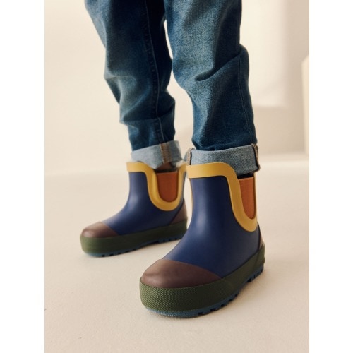 Navy Colourblock Warm Lined Ankle Wellies