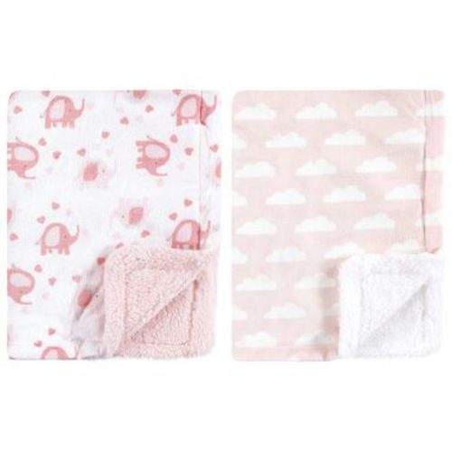 Luvable Friends Infant Girl Plush Blanket with Faux Shearling Back, Girl Basic Elephant, One Size, 2-piece