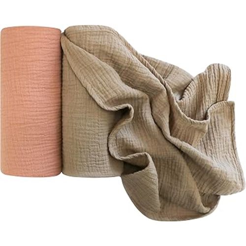 2Pack Muslin Swaddle Blankets 41" x 37" – Ultra-Soft 100% Cotton Breathable Receiving Blankets for Newborns, Boys & Girls, Multipurpose Wrap, Nursing Cover, Play Mat (Brown)