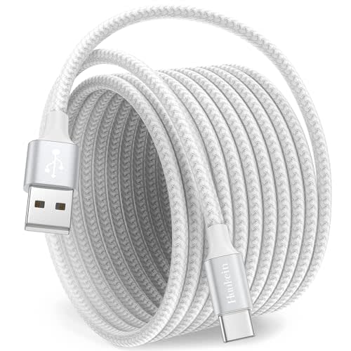 Huukein White USB C Cable 10 ft, Long USB A to USB C Cable Fast Charging, USBC Charger Cord Braided Compatible with iPhone 16 15 Pro Max Plus, for Samsung Galaxy S21 Note 10, Pixel