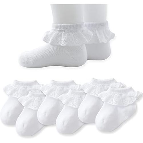 EPEIUS Baby Lace Socks Newborn Girl Eyelet Ruffle Socks Infant Toddler Dress Crew Sox 0-6/6-12/12-24 Months