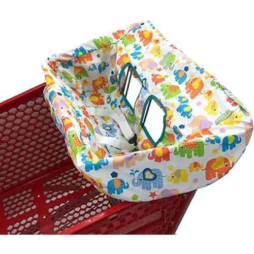 Portable Shopping Cart Cover, High Chair and Grocery Cart Covers for Babies, Kids, Infants & Toddlers, Attached Carry Bag (Simple Elephant)