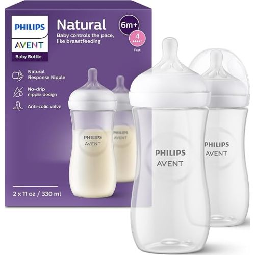 Philips Avent Natural Baby Bottles, Fast Flow, 11 oz, BPA-Free, 2-Pack