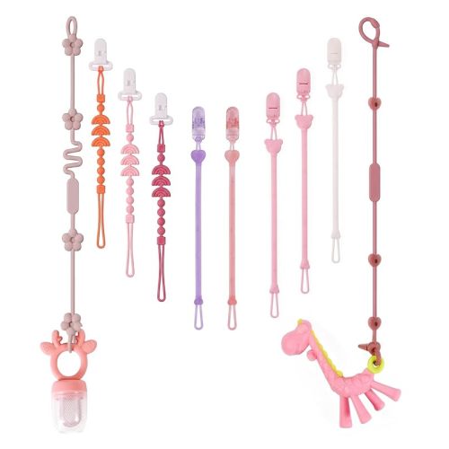 Pacifier Clip Set: 10 Pack with Locking Clips | Extra Long + Short Leashes for Baby Pacifiers Clips (Multicolor 4)