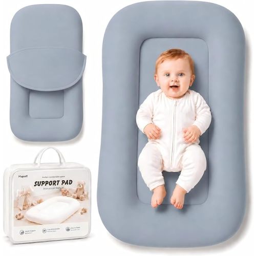 Baby Lounger for Newborns 0-24 Months - Soft Breathable Cotton Infant Support Cushion for Tummy Time & Play, Baby Essentials Gift - Blue (Cover Included)