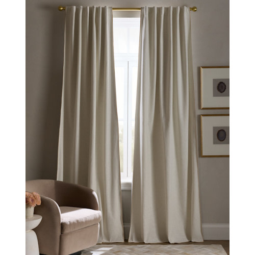 Piped Edge Cotton True Blackout Curtain in Ivory/Oatmeal Piping