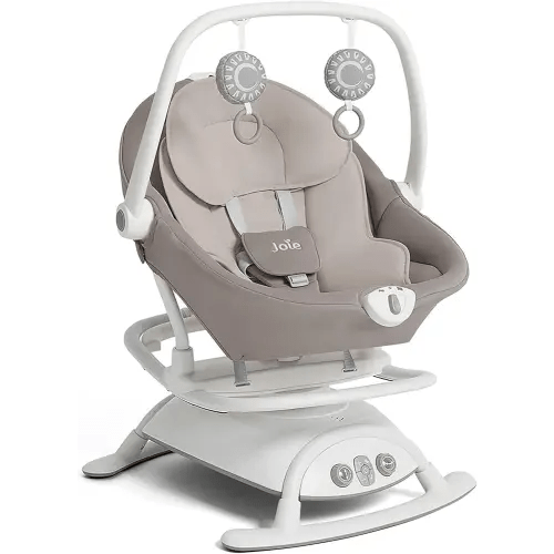 Joie Cinnamon 2-in-1 Glider and Rocker – Multi-Motion Baby Swing and Rocker Combo with Plush Fabrics, Compact Design, and Multiple Recline Positions – Soothing Sounds & Gentle Vibrations (Walnut)