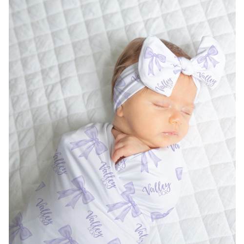 Personalized Purple Bow Baby Blanket, Baby Shower Gift, Custom Purple Bow Nursery Decor, Coquette Aesthetic, The Juliette