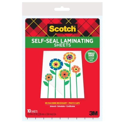 Scotch Self-Seal Single-Sided Laminating Sheets, Letter Size 9 in x 12 in, 10-Pack